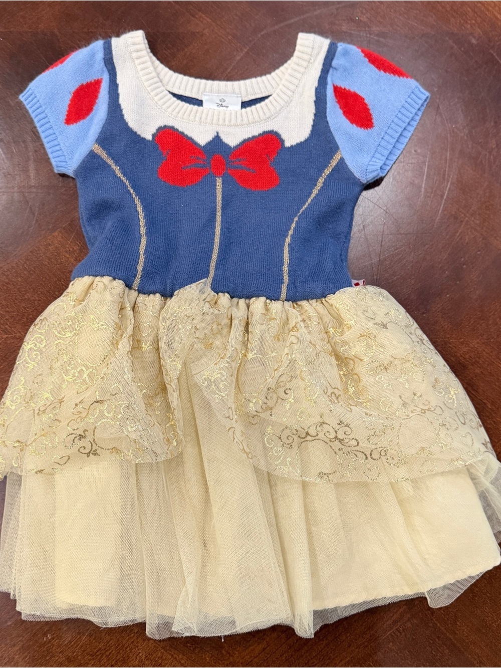 Disney Princess Snow White Blue, Red, and Yellow Knit Tulle Princess Dress Sz 3T